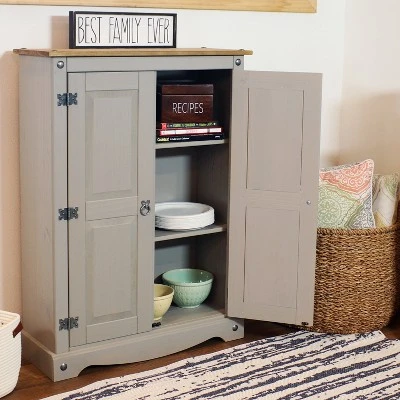 Sunnydaze Decor Sunnydaze 2-Door, 2-Shelf Accent Cupboard - Solid Pine - Gray - 43" H - Image 3