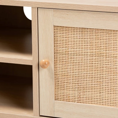 Sebille Wood With Natural Rattan 2 Door TV Stand For TVs Up To 45" Light Brown - Baxton Studio - Image 4