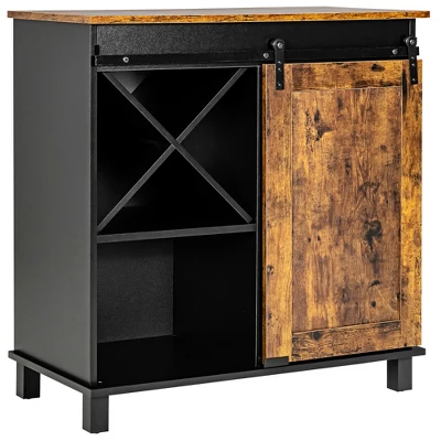 Costway Kitchen Buffet Storage Cabinet Sideboard W/Sliding Barn Door Wine Rack - Image 4