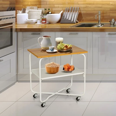 Tangkula 2-Tier Folding Rolling Cart Kitchen Utility Cart Tool-Free Installing - Image 2