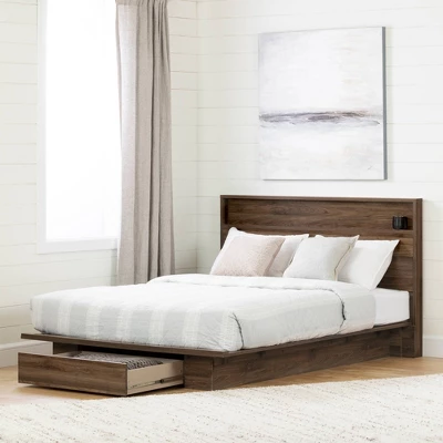 Full/Queen Lensky Platform Bed With Drawer Natural Walnut - South Shore - Image 4