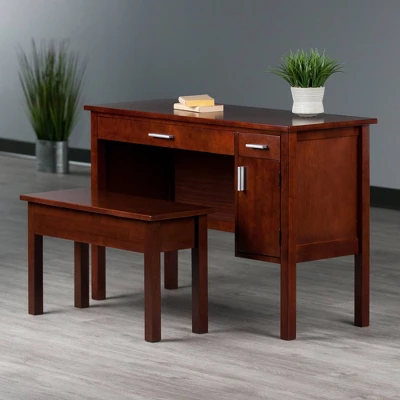 2pc Emmett Desk Set With Bench Walnut - Winsome - Image 5