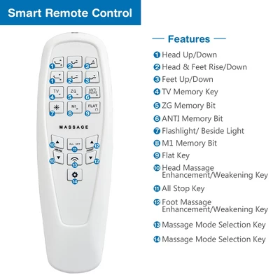 Costway Queen Size Adjustable Bed Base Electric Bed Frame W/ Massage Modes - Image 4