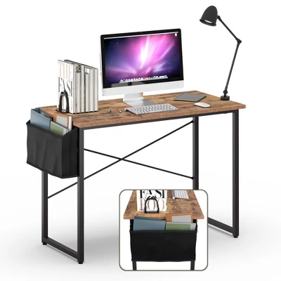 Costway 40''Modern Computer Desk Study Writing Table W/ Storage Bag Black/Coffee/Brown - Image 12