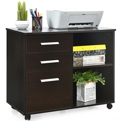 Costway 3-Drawer File Cabinet Mobile Lateral Cabinet Printer Stand EspressoBlack - Image 11