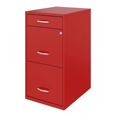 Space Solutions 18 Inch Wide Metal Organizer File Cabinet For Office Supplies And Hanging File Folders W/ Pencil Drawer & 3 File Drawers, Red