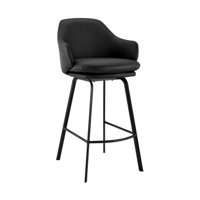 26" Brigden Swivel Counter Height Barstool With Faux Leather Black Metal - Armen Living - Image 10
