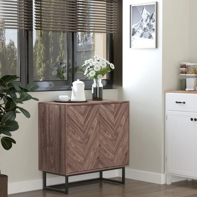 HOMCOM Sideboard Accent Storage Cabinet Double Door Kitchen Cupboard With 3 Level Adjustable Shelf, For Kitchen, Entryway, Living Room