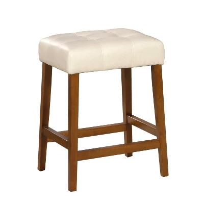 24" Faux Leather Square Counter Height Barstool Cream - HomePop - Image 2