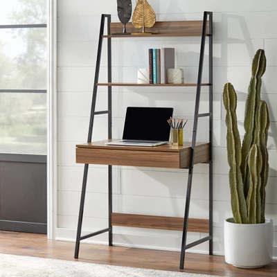 3pc Denton Ladder Desk And Shelf Walnut/Black - Buylateral - Image 3