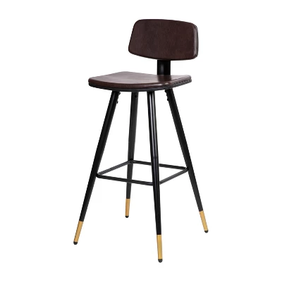 Emma And Oliver Set Of 2 Commercial Grade LeatherSoft Barstools With Gold Tipped Iron Legs - Image 2