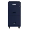 Space Solutions 18 Inch Wide Metal Mobile Organizer File Cabinet For Office Supplies & Hanging File Folders With Pencil Drawer & 3 File Drawers, Navy
