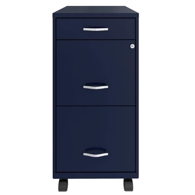 Space Solutions 18 Inch Wide Metal Mobile Organizer File Cabinet For Office Supplies & Hanging File Folders With Pencil Drawer & 3 File Drawers, Navy
