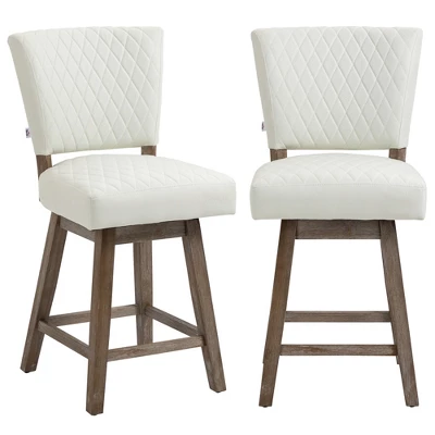 HOMCOM Swivel Bar Stools Set Of 2, Counter Height Barstools With Back, Rubber Wood Legs And Footrests, For Kitchen Dining Room Pub, Cream White - Image 3