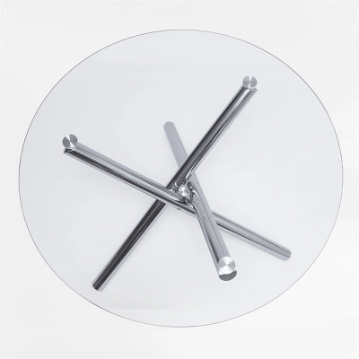 Eileen+Spoon 5-Piece Silver Round Clear Glass Dining Table Set With 4 Upholstered Chairs -The Pop Maison - Image 5