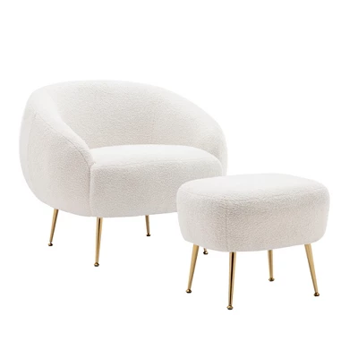 Modern Accent Chair, Teddy Short Plush Particle Velvet Armchair With Ottoman-ModernLuxe - Image 2