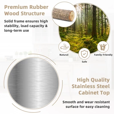 Costway Wood Kitchen Trolley Cart Stainless Steel Top Rolling Storage Cabinet Island - Image 6