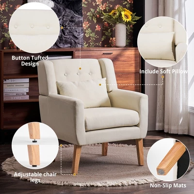 FERPIT Wooden Upholstered Accent Chair Solid Armchair