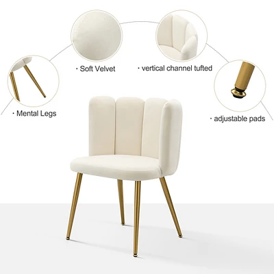 Barbara Contemparary Velvet Vanity Stool For Makeup Room, Moden Accent Side Chairs For Living Room With Shell Back And Golden Metal Legs | ARTFUL LIVING DESIGN - Image 3
