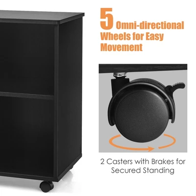 Costway 3-Drawer File Cabinet Mobile Lateral Cabinet Printer Stand EspressoBlack - Image 8