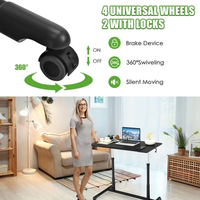 Costway Height Adjustable Computer Desk Sit To Stand Rolling Notebook Table Black - Image 5