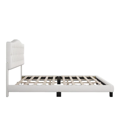 Upholstered Linen Platform Bed Frame With Curved Tufted Headboard Beige-ModernLuxe - Image 4