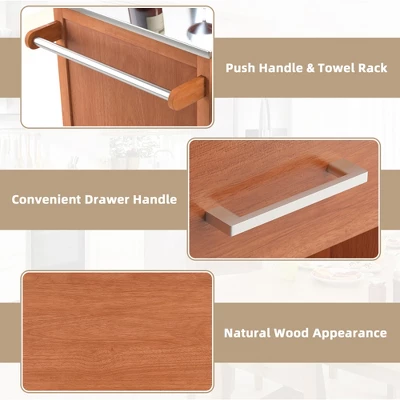 Costway Wood Kitchen Trolley Cart Stainless Steel Top Rolling Storage Cabinet Island - Image 7