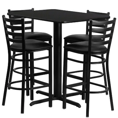 Flash Furniture 24''W X 42''L Rectangular Laminate Table Set With 4 Ladder Back Metal Barstools - Image 2