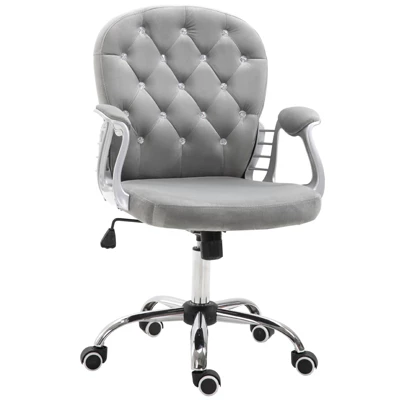Vinsetto Vanity Middle Back Office Chair Tufted Backrest Swivel Rolling Wheels Task Chair With Height Adjustable Comfortable With Armrests - Image 7