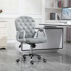 Vinsetto Vanity Middle Back Office Chair Tufted Backrest Swivel Rolling Wheels Task Chair With Height Adjustable Comfortable With Armrests