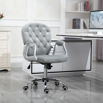 Vinsetto Vanity Middle Back Office Chair Tufted Backrest Swivel Rolling Wheels Task Chair With Height Adjustable Comfortable With Armrests