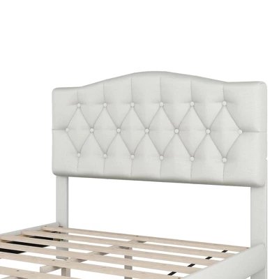 Upholstered Linen Platform Bed Frame With Curved Tufted Headboard Beige-ModernLuxe - Image 5