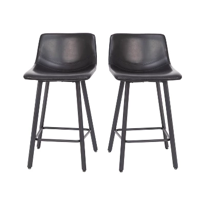 Emma And Oliver Set Of Two 24" Modern Upholstered Barstools, Matte Metal Frames And Plastic Floor Glides - Image 7