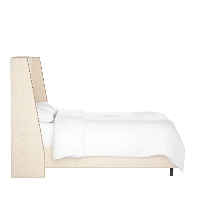 King Arlette Nail Button Tufted Wingback Bed In Textured Linen Cream - Skyline Furniture - Image 2