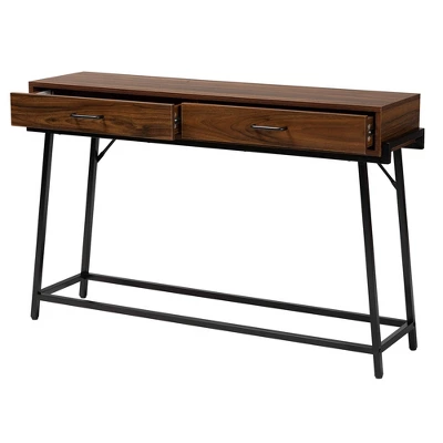 Eivor Wood And Metal 2 Drawer Console Table Walnut Brown/Black - Baxton Studio - Image 2