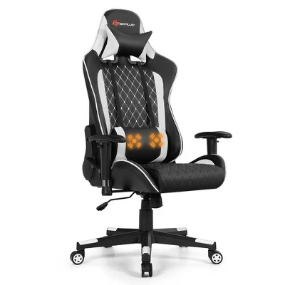 Costway Gaming Chair Reclining Racing Chair W/Lumbar Support And Headrest White - Image 13