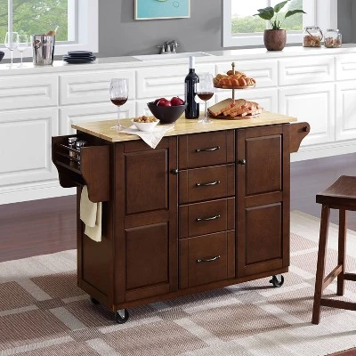 Eleanor Wood Top Kitchen Cart Mahogany/Natural - Crosley - Image 3