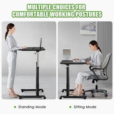 Costway Height Adjustable Computer Desk Sit To Stand Rolling Notebook Table Black - Image 4