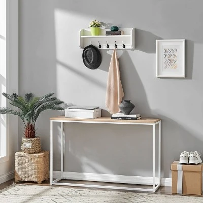 25" X 9" Entryway Floating Utility Wall Shelf With Hooks White - Danya B. - Image 5