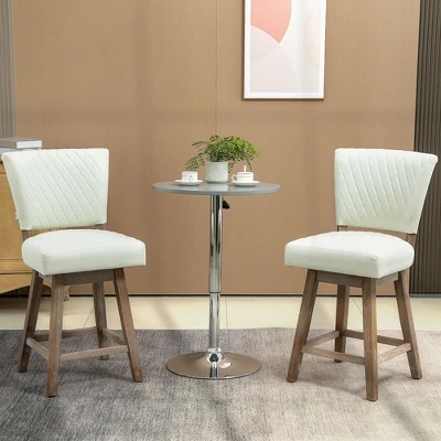HOMCOM Swivel Bar Stools Set Of 2, Counter Height Barstools With Back, Rubber Wood Legs And Footrests, For Kitchen Dining Room Pub, Cream White