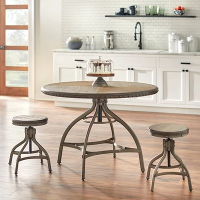 Adjustable Height Dining Table With Nailhead Pewter Silver - Buylateral - Image 3