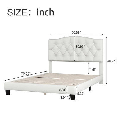 Upholstered Linen Platform Bed Frame With Curved Tufted Headboard Beige-ModernLuxe - Image 7