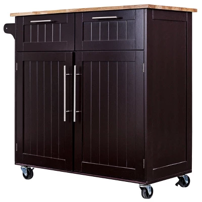 Costway Rolling Kitchen Cart Island Heavy Duty Storage Brown Trolley Cabinet Utility Modern - Image 8