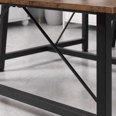 HOMCOM Industrial 3-Piece Dining Table Set, Rectangular Kitchen Table And Chairs For 4 People, Space-Saving Dinner Table Two Benches, Rustic Brown - Image 5