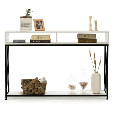Costway Console Table With Open Shelf And Storage Compartments Steel Frame - Image 8