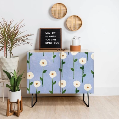 Reves Et Histoires Cute Little Flowers Black Legged Credenza - Deny Designs
