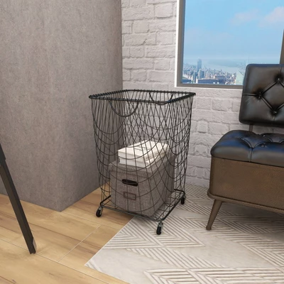 Square Industrial Metal Storage Cart Black CosmoLiving By Cosmopolitan - Image 7