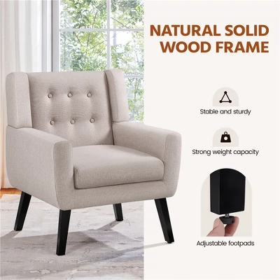 Yaheetech Button Tufted Armchair With Solid Wood Legs Beige - Image 6