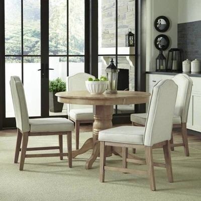 Set Of 5 Michael 42" Round Dining Table With Upholstered Chairs White Wash - Home Styles - Image 2