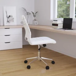 Merrick Lane Ergonomic Swivel Office Chair Ribbed Back And Seat Mid-Back Armless Computer Desk Chair With Metal Base